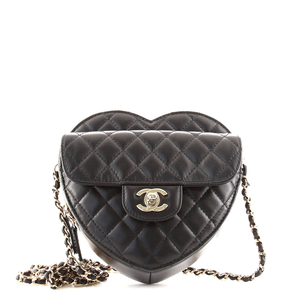 Chanel Black Quilted Lambskin CC In Love Heart Bag Gold Hardware