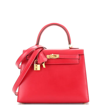 Hermes Kelly Handbag Red Tadelakt with Gold Hardware 25