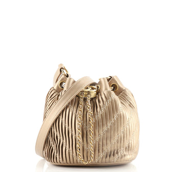  Chanel, Pre-Loved Gold Calfskin Coco Pleats Bucket Bag