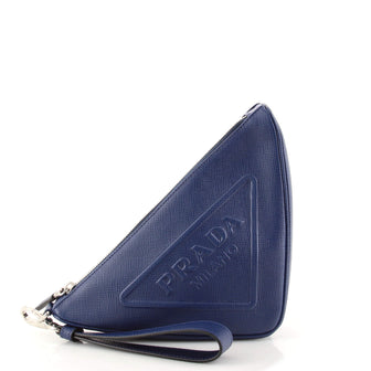 Prada Triangle Logo Zip Crossbody Bag Embossed Saffiano Leather