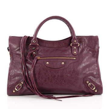 Balenciaga City Classic Studs Handbag Leather Medium Purple