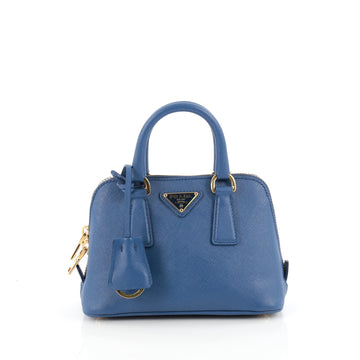 Prada Promenade Handbag Saffiano Leather Mini Blue