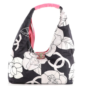 Chanel CC Lock Hobo Quilted Printed Cotton Canvas Small