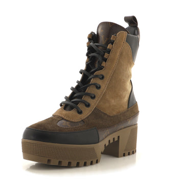 Louis Vuitton Women's Laureate Platform Desert Boots Suede with Monogram Canvas and Leather
