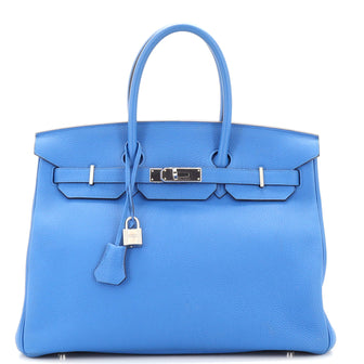 Hermes Birkin Handbag Blue Clemence with Palladium Hardware 35