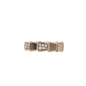 Bvlgari Serpenti Viper Ring 18K White Gold with Mother of Pearl and Diamonds Large