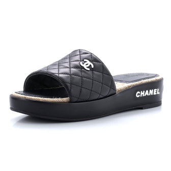Chanel Women's Logo Slide Sandals Leather