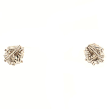 David Yurman Cable Wrap Stud Earrings Sterling Silver with Crystals and Diamonds 10mm