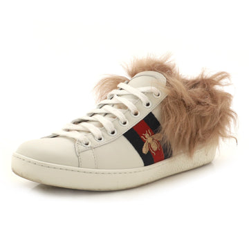 Gucci Women's Ace Bee Web Sneakers Leather with Fur