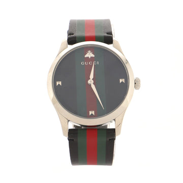 Gucci G-Timeless Striped Quartz Watch Stainless Steel and Leather 38