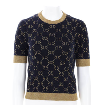Gucci Women's Short Sleeve Crewneck Sweater GG Lame Cotton Blend