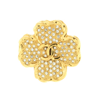Chanel Vintage CC Clover Brooch Crystal Embellished Metal