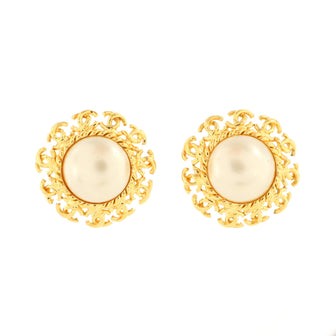 Chanel Vintage Multi CC Round Clip-On Earrings Metal with Faux Pearl