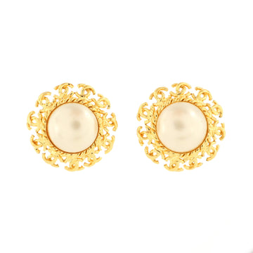 Chanel Vintage Multi CC Round Clip-On Earrings Metal with Faux Pearl