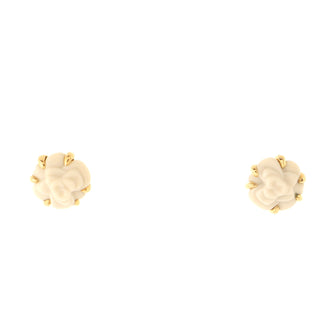 Chanel Camellia Stud Earrings 18K Yellow Gold and Agate