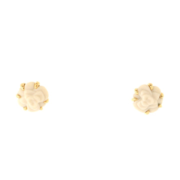 Chanel Camellia Stud Earrings 18K Yellow Gold and Agate