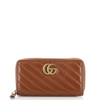Gucci GG Marmont Zip Around Wallet Diagonal Quilted Leather