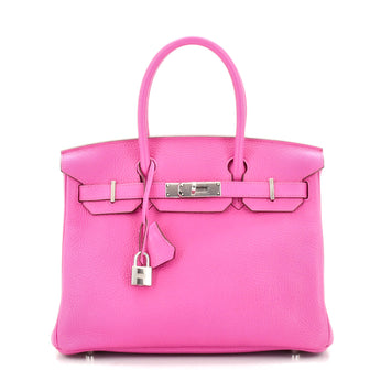 Hermes Birkin Handbag Pink Clemence with Palladium Hardware 30