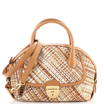 Salvatore Ferragamo Fiamma Satchel Woven Leather Medium