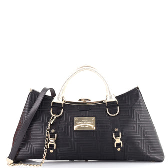 Versace Snap Out Of It Convertible Frame Top Handle Bag Matelasse Leather