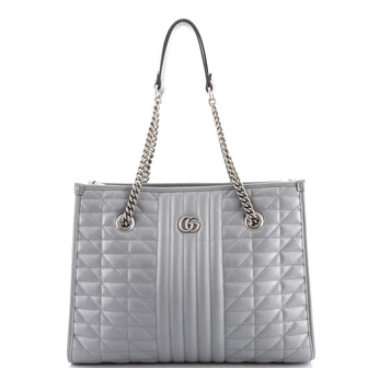 GUCCI GGパターン グレー ハンドバッグ Gucci GG Marmont Chain Shoulder Bag Mixed Matelasse Leather Medium