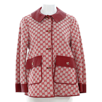 Gucci Women's Swing Jacket GG Cotton Blend with Leather