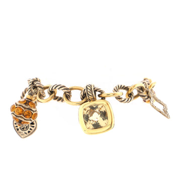 David Yurman 25th Anniversary Charm Bracelet Sterling Silver and 18K Yellow Gold with Citrine, Garnet and Diamonds
