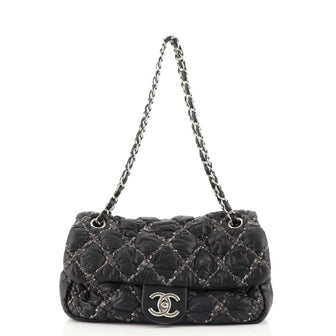Chanel Tweed On Stitch Flap Bag Quilted Nylon Medium