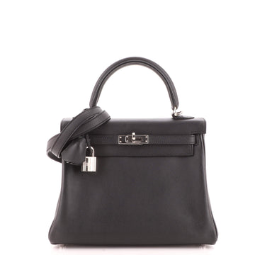 Hermes Kelly Handbag Black Swift with Palladium Hardware 25