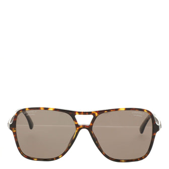 Chanel CC Chain Temple Pilot Sunglasses Acetate with Metal and Leather