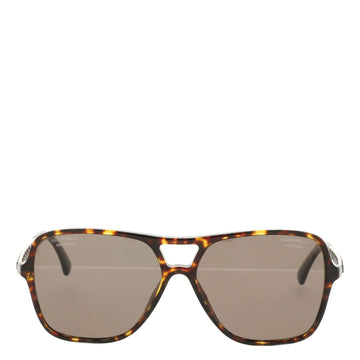Chanel CC Chain Temple Pilot Sunglasses Acetate with Metal and Leather