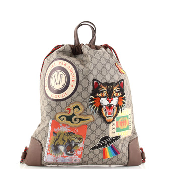 Gucci Courrier Soft Drawstring Backpack GG Coated Canvas with Applique Medium