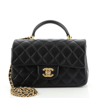 Chanel Classic Single Flap Top Handle Bag Quilted Lambskin Mini