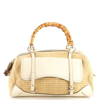 Gucci Bamboo Top Handle Flat Satchel Raffia with Leather