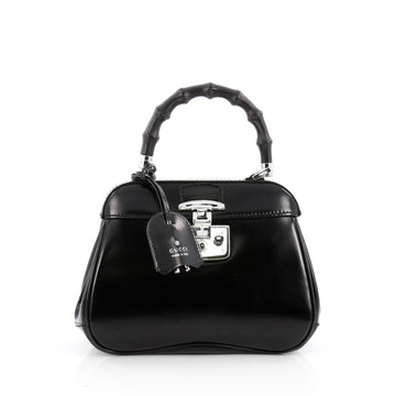 Gucci Lady Lock Bamboo Top Handle Bag Leather Mini Black