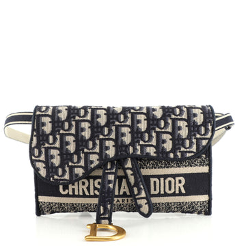 Christian Dior Saddle Slim Belt Pouch Logo Embroidered Oblique Canvas