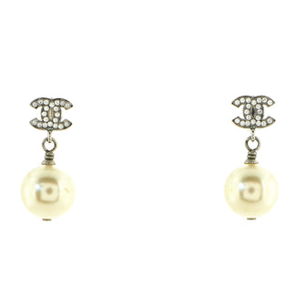 Chanel CC Drop Earrings Metal with Crystals and Faux Pearls