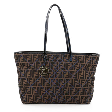 Fendi Chain Roll Tote Quilted Zucca Canvas Large Brown