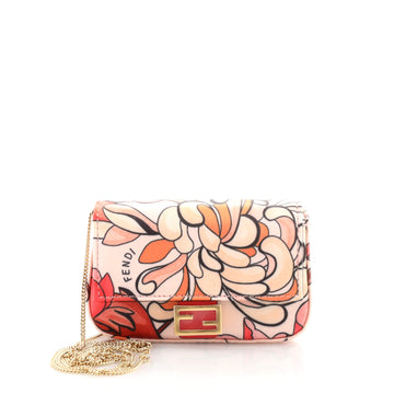 Fendi Chain Baguette Charm Bag Printed Satin Nano