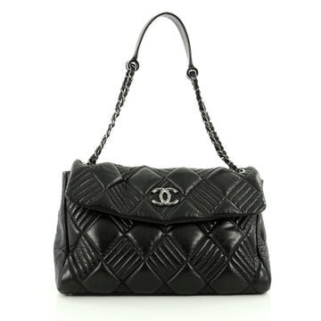 Chanel In and Out Flap Bag Quilted Lambskin Maxi Black
