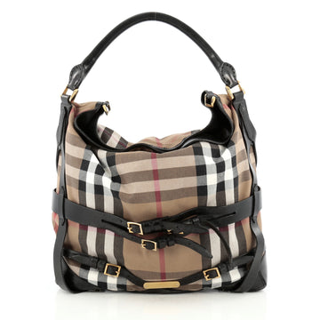 Burberry Bridle Gosford Hobo House Check Canvas Medium Natural