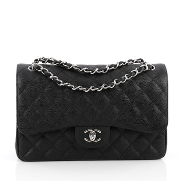 Chanel Classic Double Flap Bag Quilted Caviar Jumbo Black