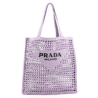 Prada Triangle Logo Open Tote Raffia