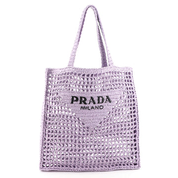Prada Triangle Logo Open Tote Raffia