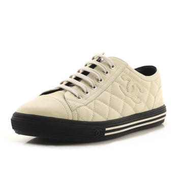 Chanel Women's CC Lace Up Sneakers Quilted Caviar