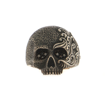 David Yurman Wave Skull RIng Sterling Silver with Black Diamonds