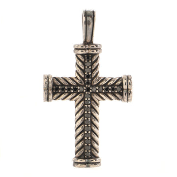 David Yurman Chevron Cross Pendant Pendant & Charms Sterling Silver with Black Diamonds