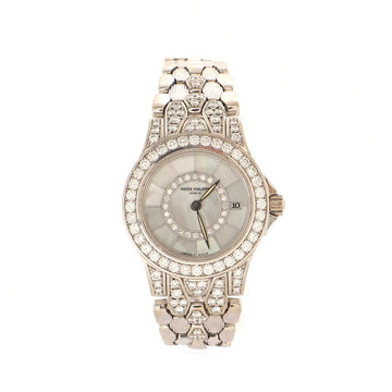 Patek Philippe Neptune Quartz Watch White Gold with Diamond Bezel, Dial, Lugs and Mother of Pearl 27