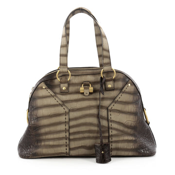 Saint Laurent Muse Shoulder Bag Crocodile Embossed Suede with Leather Large Green