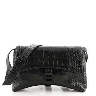 Balenciaga Downtown Soft Hourglass Shoulder Bag Crocodile Embossed Leather XS